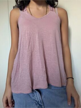 American Rag Pink Crochet-Trim Swing Tank